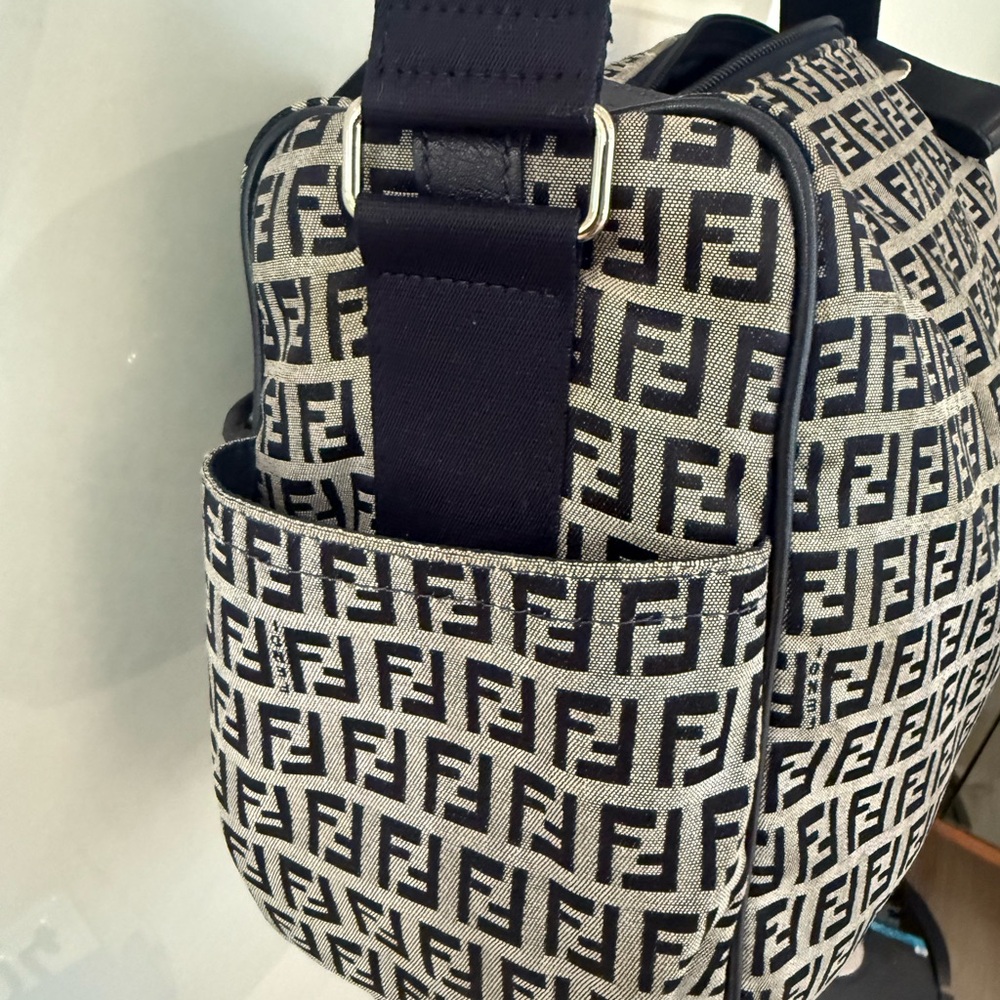 Authentic FENDI Monogram Black and Cream Duffel Bag baby changing diaper bag.